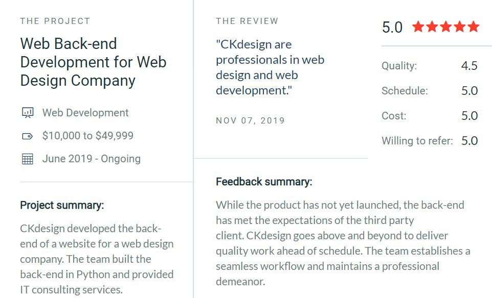 clutch five star review about ck web design ireland