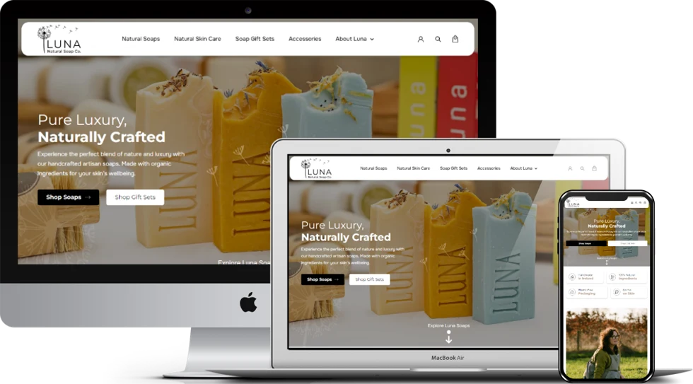 Natural skincare ecommerce website for Luna Natural Soap Co.