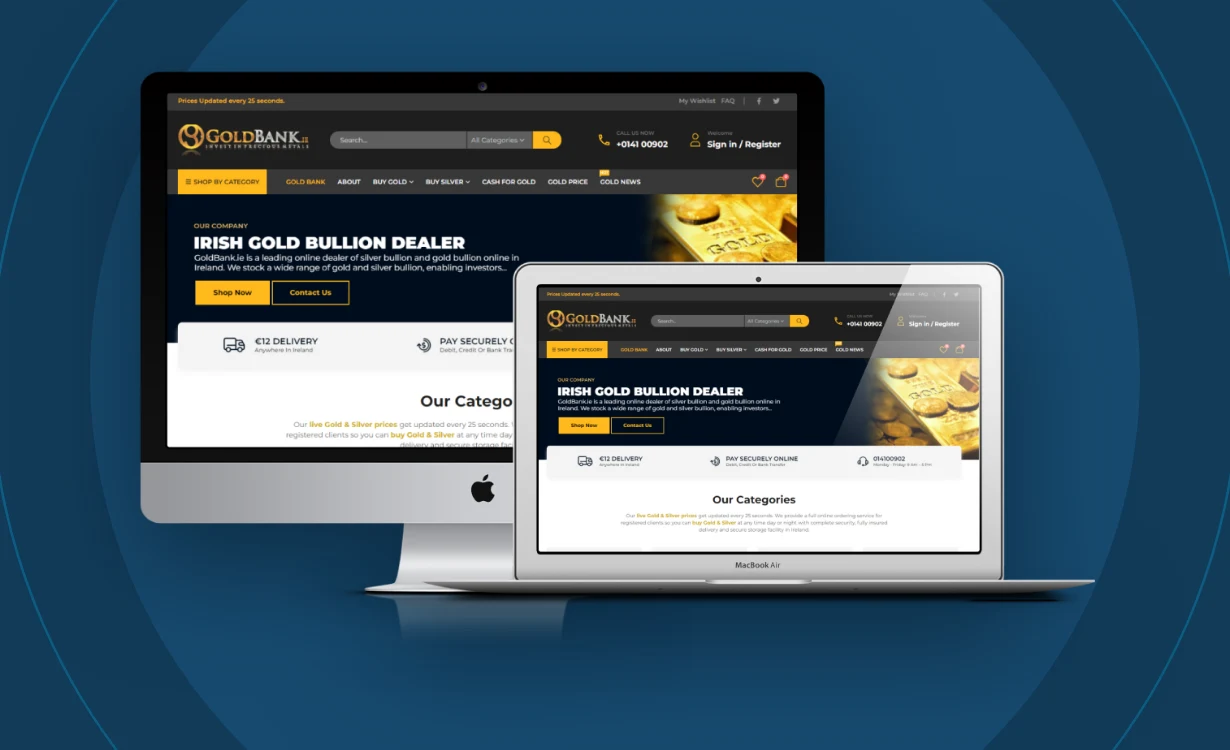 GoldBank online store shown on a laptop