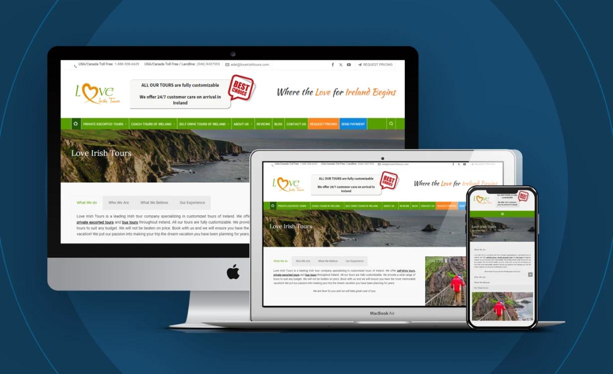 Love Irish Tours website shown on a laptop