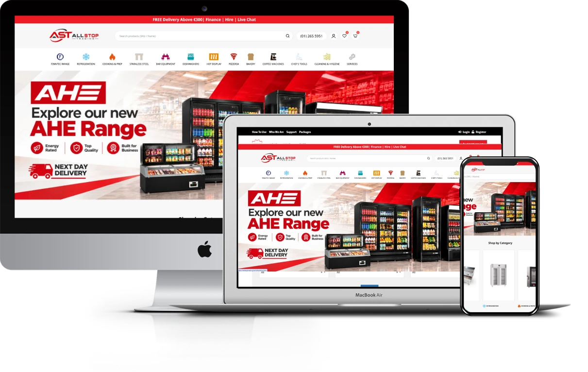 AllStop Trading Shopify storefront displayed on desktop, laptop and mobile screens