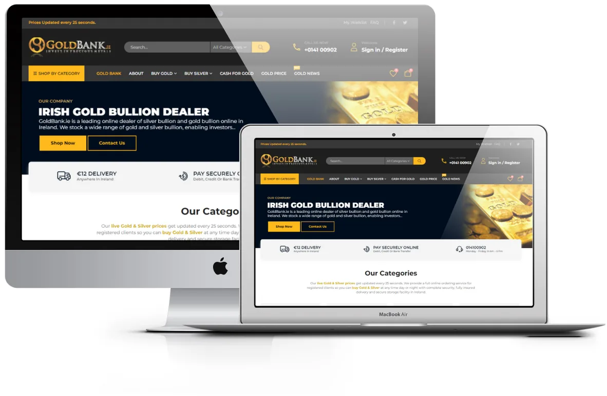 GoldBank website presentation across desktop, laptop and mobile screens