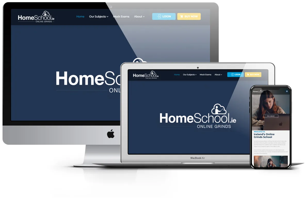 HomeSchool Ireland website presentation across desktop, laptop and mobile screens