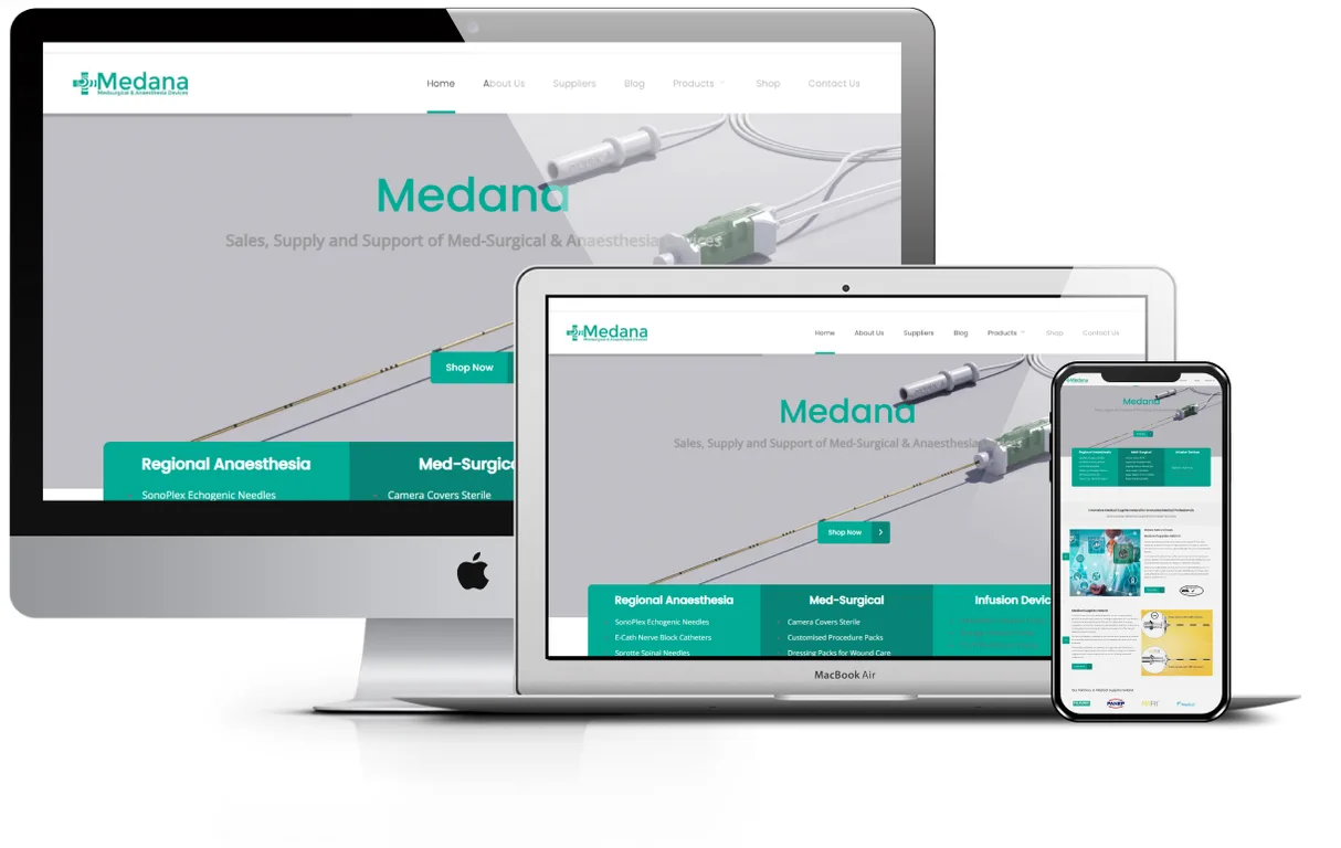 Medana Healthcare website presentation across desktop, laptop and mobile screens