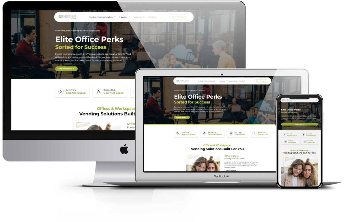 QS Vending website presentation across desktop, laptop and mobile screens