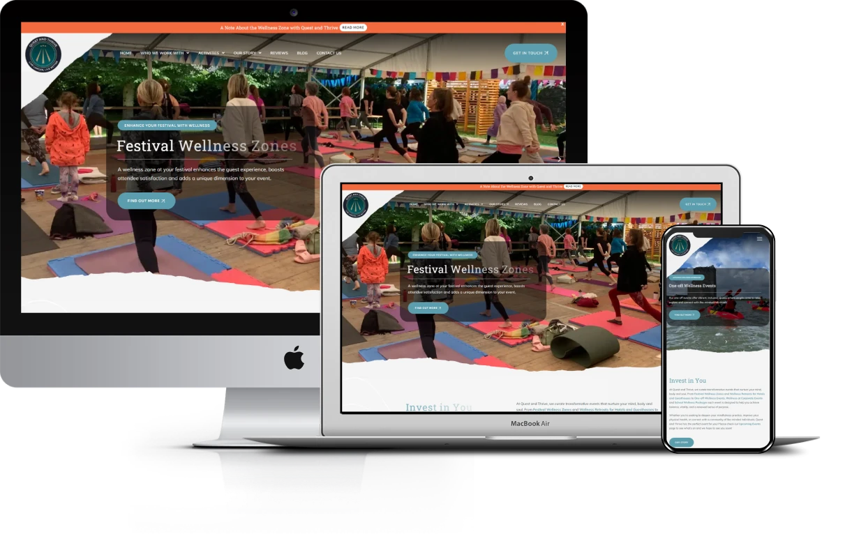Quest and Thrive wellness website displayed on desktop, laptop and mobile screens