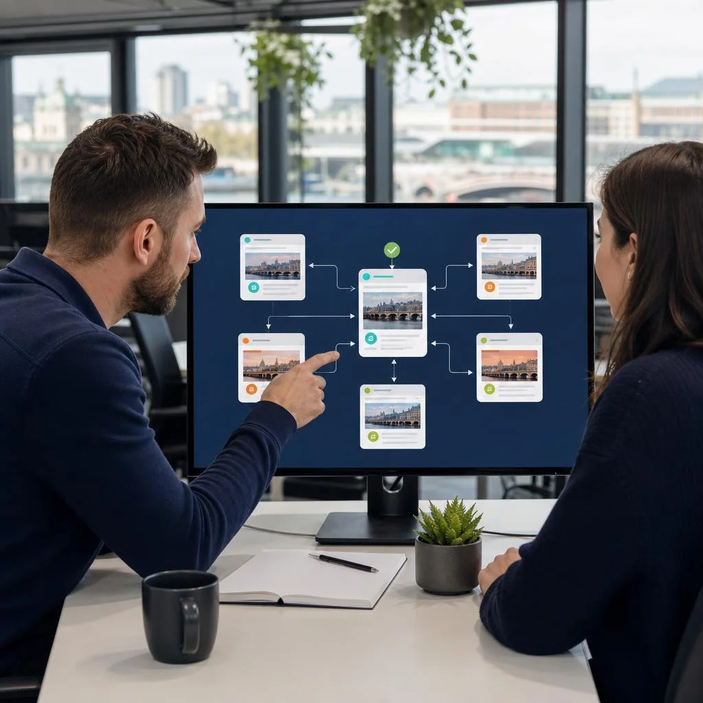 SEO specialists reviewing connections between equivalent regional and language webpage versions