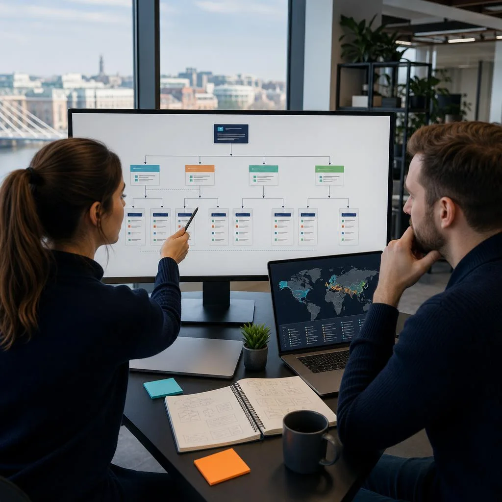 Technical SEO specialists planning connected country and language sections for an international website